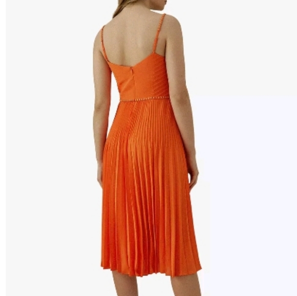 $500.00 Karen Millen Pleated Orange Dress 2, 4, 6 - Picture 3 of 4